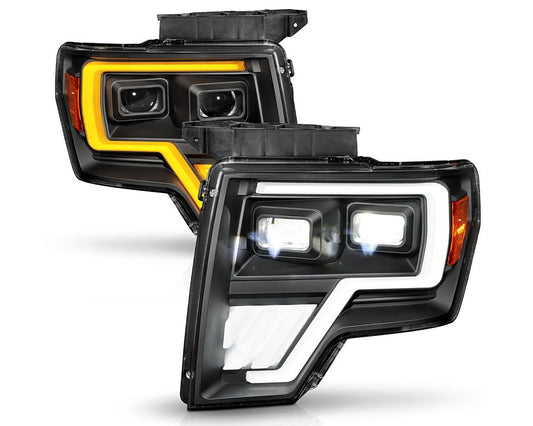 ANZO USA Black Full LED Projector Plank Headlights w/ Initiation Feature & Sequential Signal Ford F-150 2009-2014